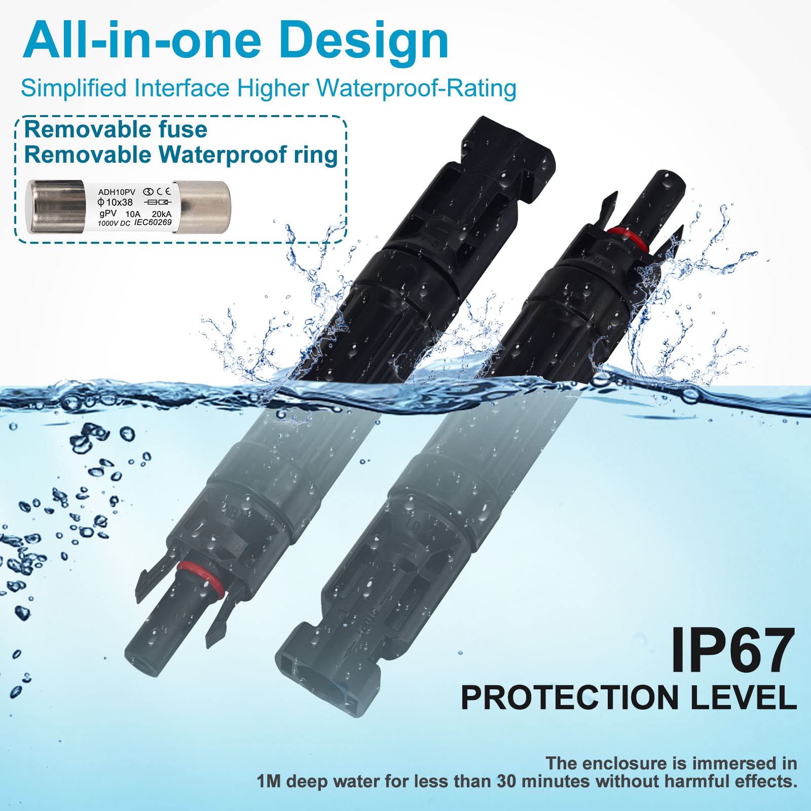 Leehitech 15A Solar Fuse Holder Inline with Male and Female Connector for Solar Panel and Solar Controller, Waterproof Solar Fuse Connector, Solar Surge Protection Device 5pcs