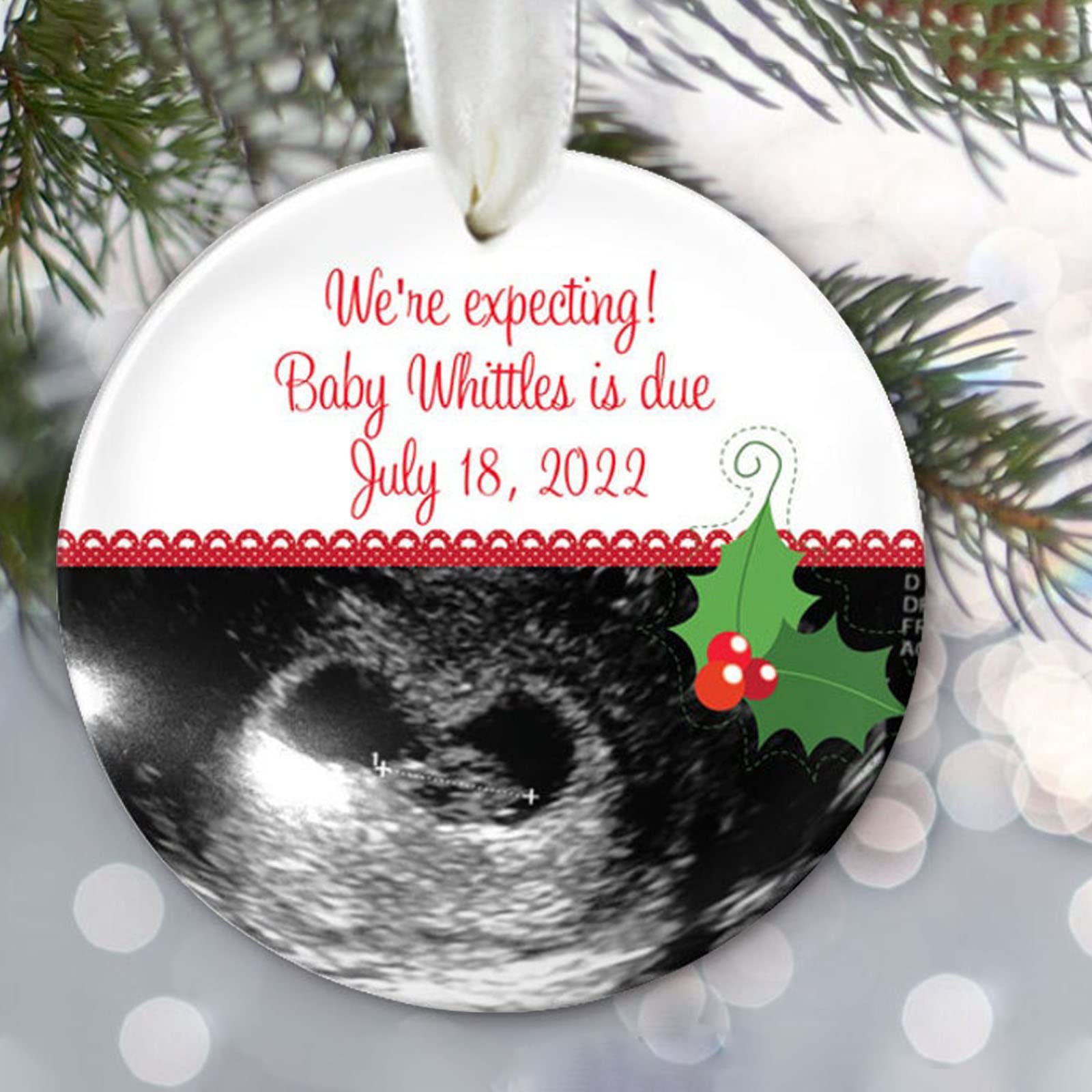 Zmoicky Sonogram Photo Baby Reveal Ornament Expecting a Baby Personalized Christmas Ornament Ultrasound Photo Baby Announcement