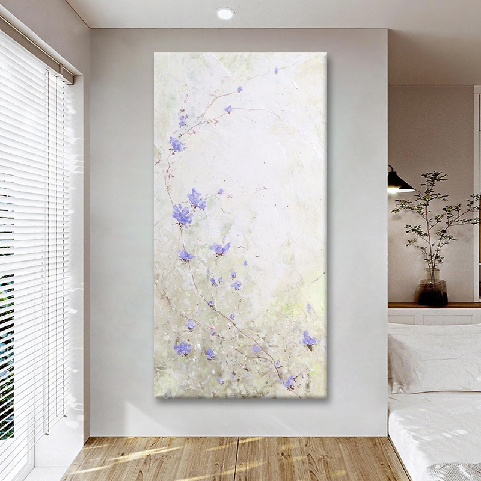 Art Décoration Murale Peinte À La Main : toile de fleurs de glycine style crème grand format