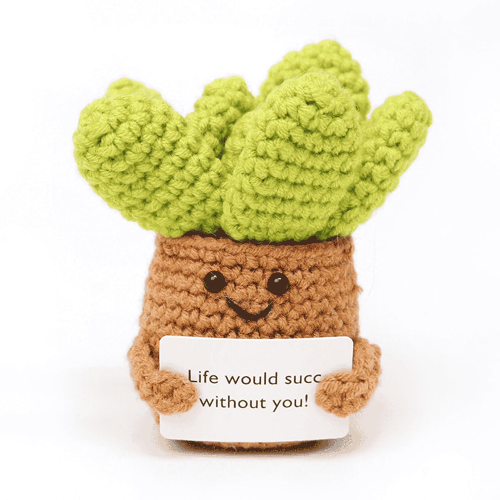 Wezdopu Positive Crochet Succulent Handcrafed Emotional Support Poted Plant Creative Knitting Dolls with Positive Affirmation Card Ideal Gifts for