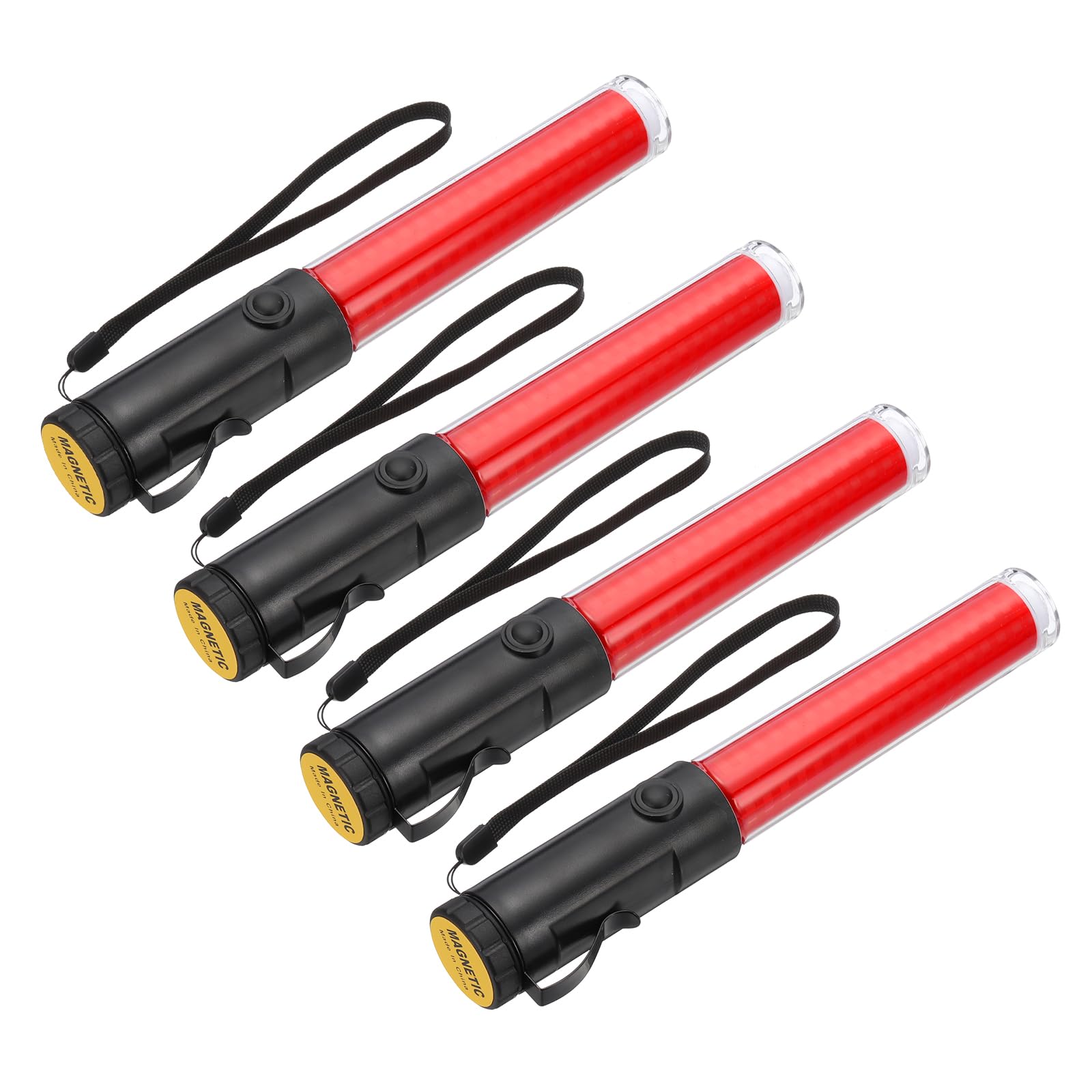 PATIKIL 4 Pack 11 Inch Bacchetta Segnaletica, Bacchetta Controllo Traffico Aereo Torcia LED con 3 Modalità Lampeggiante Clip Laterale Cinturino Polso Lanyard per Parcheggio Guide, Rosso
