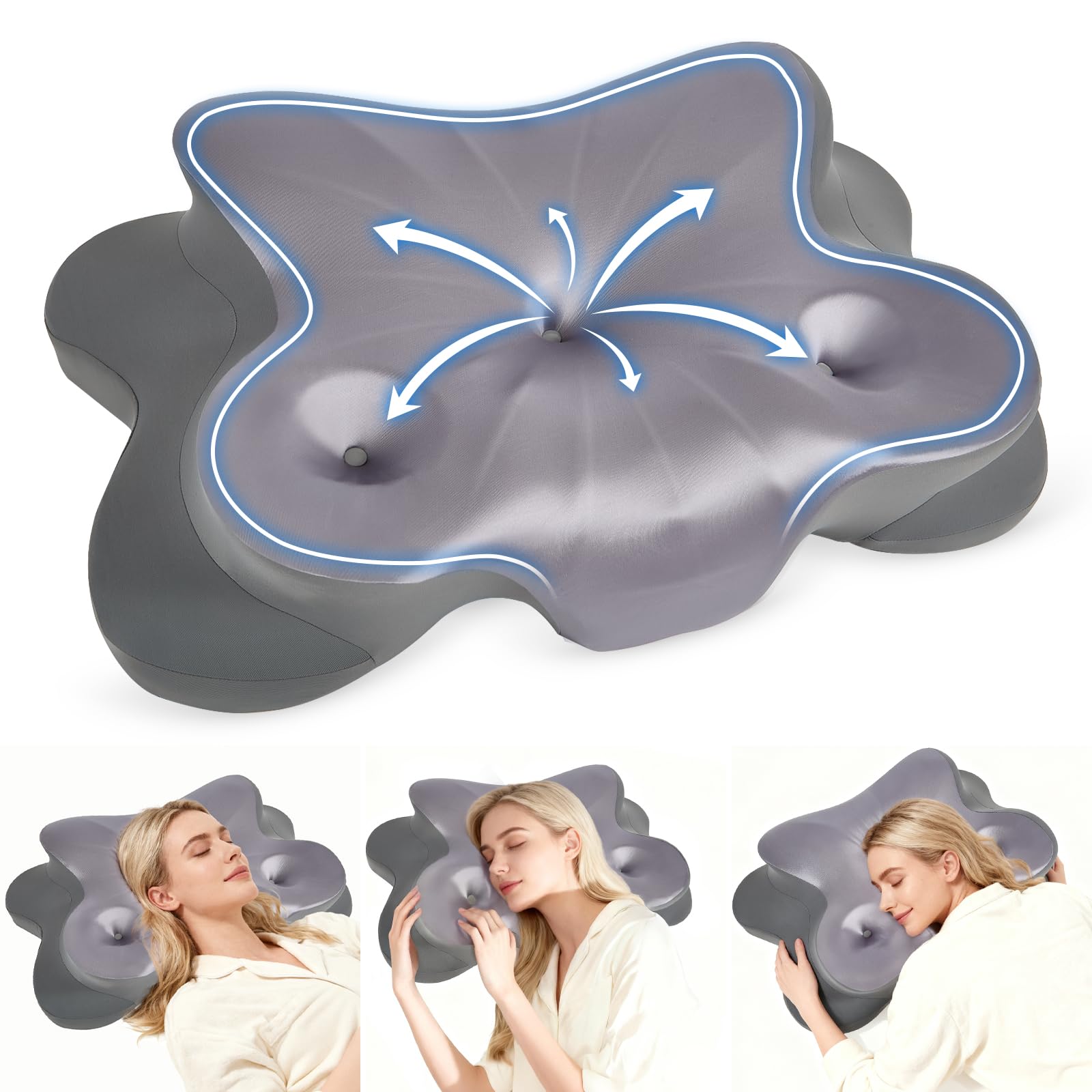 Neck Pain Relief Neck Pillow Ergonomic Memory Foam Neck Pain Relief Pillow with Ice Silk Cover, Adjustable Neck Support Pillow for