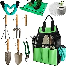 Garden Tools Set, Stainless Steel Gardening Supplies Kit, Gardening Kit, Garden Hand Tools with Fashion and Durable Storage Bag, Planting Tools, Ideal Gifts for Women & Men 10 Pieces