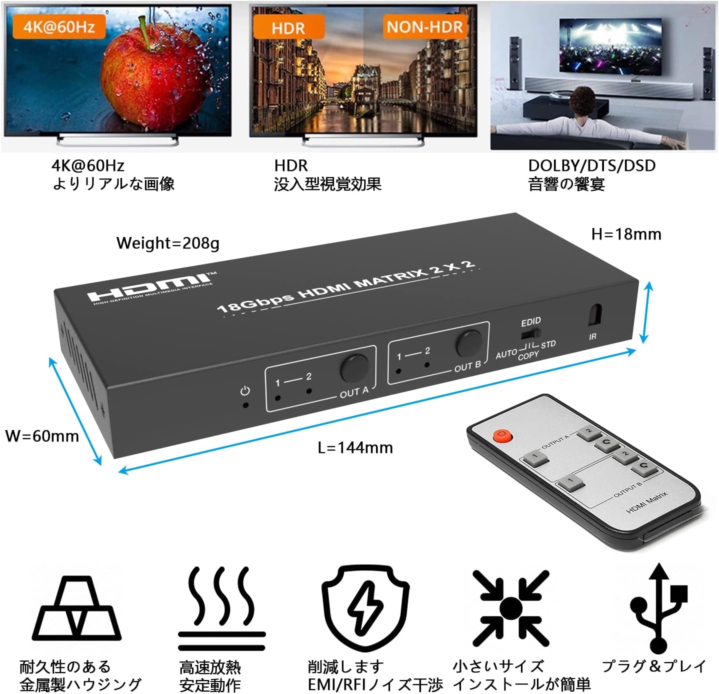 BUNGPUNG HDMI Matrix Switch Dimensions and Key Features