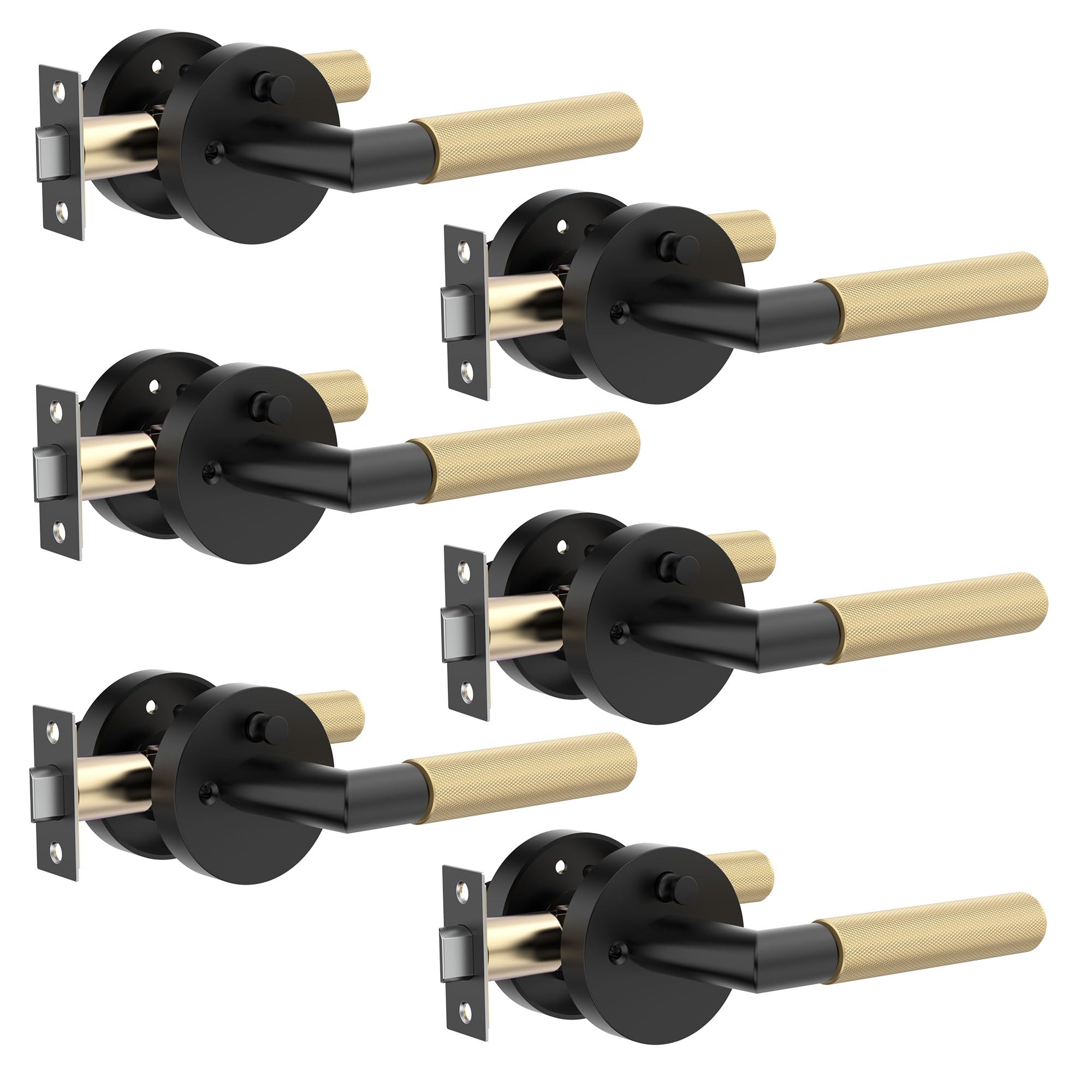 Photo 1 of Zylaria 6 Pack Privacy Matte Black and Gold Door Lever Handle, Keyless Bedroom Bathroom Lock, Anti-Slip Knurled Grip, Fits Left/Right Hand Doors
