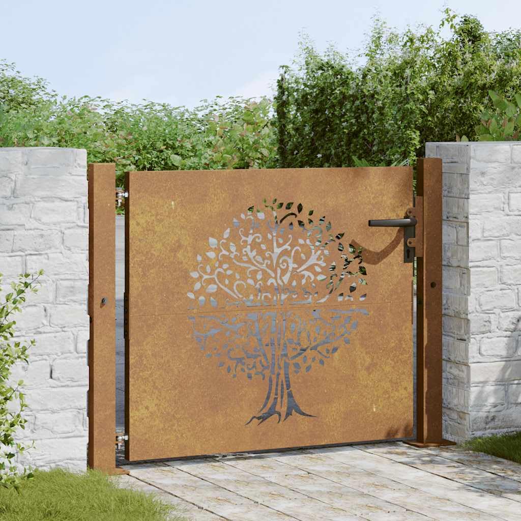 Portal de jardín de acero corten 100 x 100 cm diseño árbol corte láser