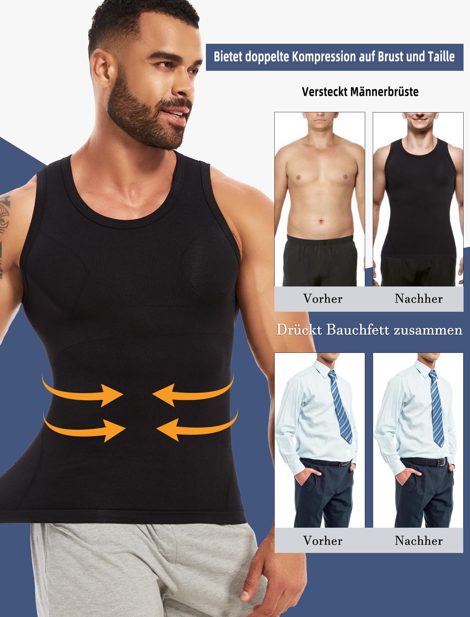 MISS MOLY Shapewear T-shirt de compression pour homme sans manches Body Shaper élastique ventre plat