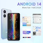 Téléphones non verrouillés D5 Android 14 Téléphone intelligent, 8-core Processeur 1.6GHz 6.52 1 cm IPS, 5000mAh Batterie, 6 Go(2+4) RAM 64GB ROM Élargissable 1TB, 13MP + 5MP Caméra, GPS, Type-C, WiFi5, BT5.0-Noir