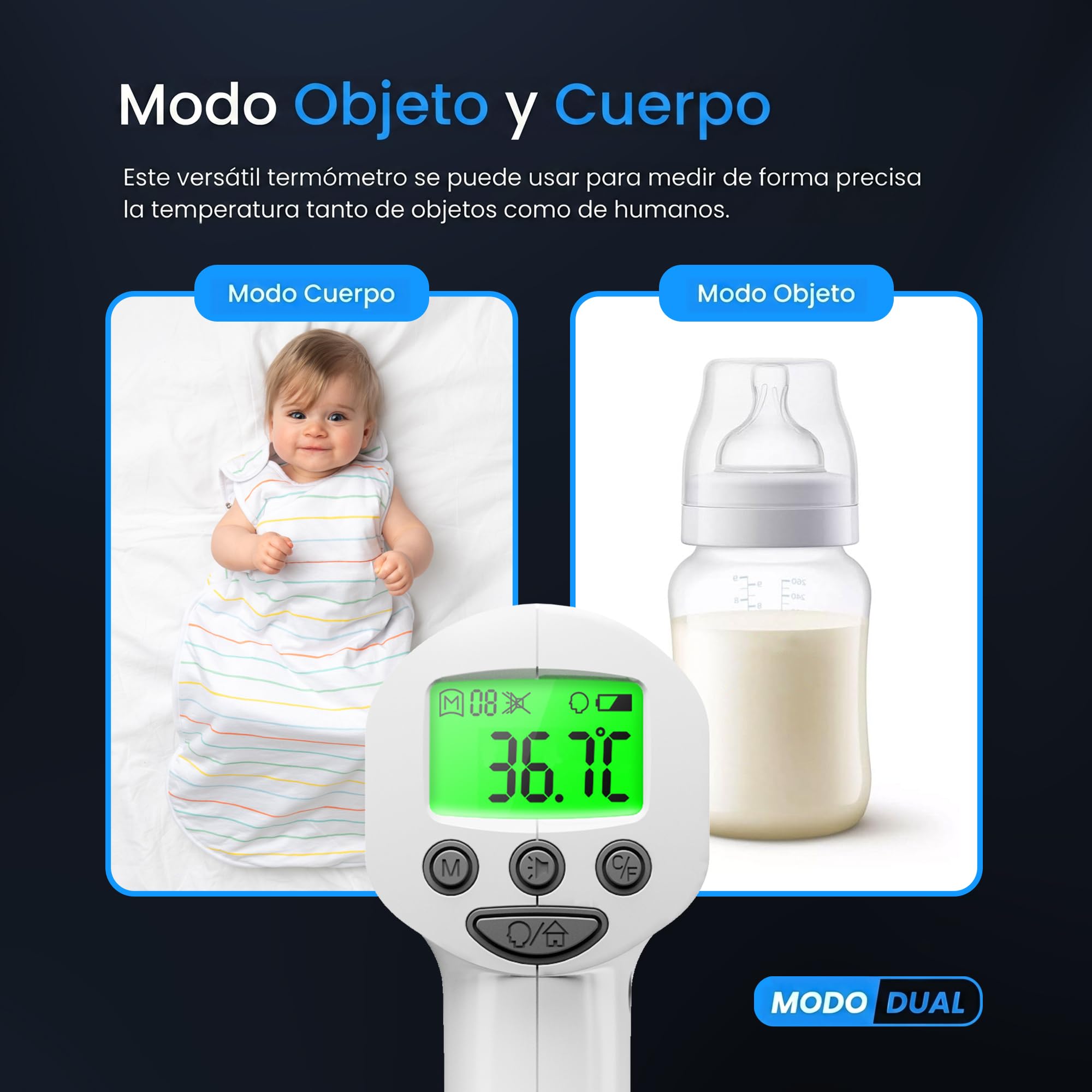 THERMOBIO Termómetro Infrarrojo Frontal Sin Contacto De Grado Médico, Termómetro Digital Tipo Pistola Para Adultos Y Bebés, Resultados Instantáneos En 1 Segundo