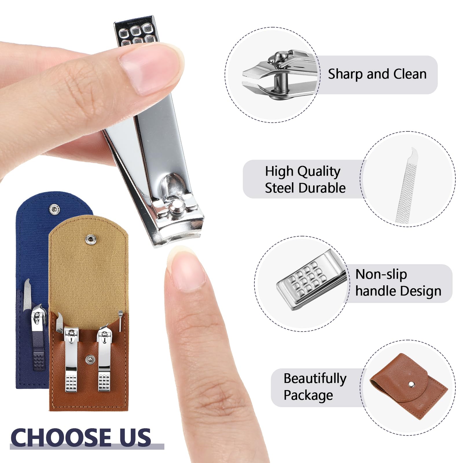 Geosar Juego de 50 piezas de manicura de viaje, cortaúñas, pedicura, herramientas profesionales para el cuidado de las uñas, de acero inoxidable, con estuche de viaje portátil, regalos para la familia