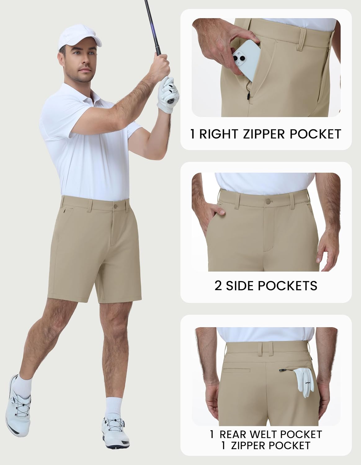 PULI Men's Golf Shorts 7 Inch Stretch Water-Resistant with 5 Pockets Hybrid Shorts Quick Dry for Hiking Casual Travel