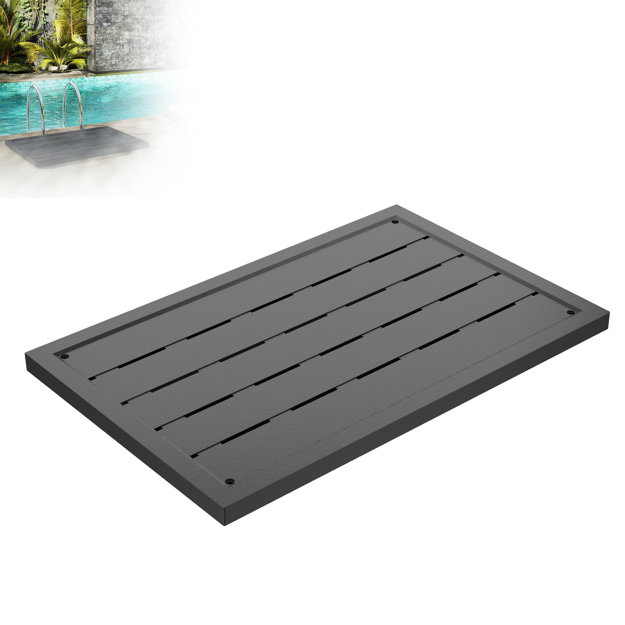 TATIVALO Bodenelement für Solardusche, Duschplattform, 100 x 65 cm Bodenplatte rutschfest Kunststoff, Anti Rutsch Duschmatte für Außendusche Gartendusche, Dusch- und Saunarost, Anthrazit