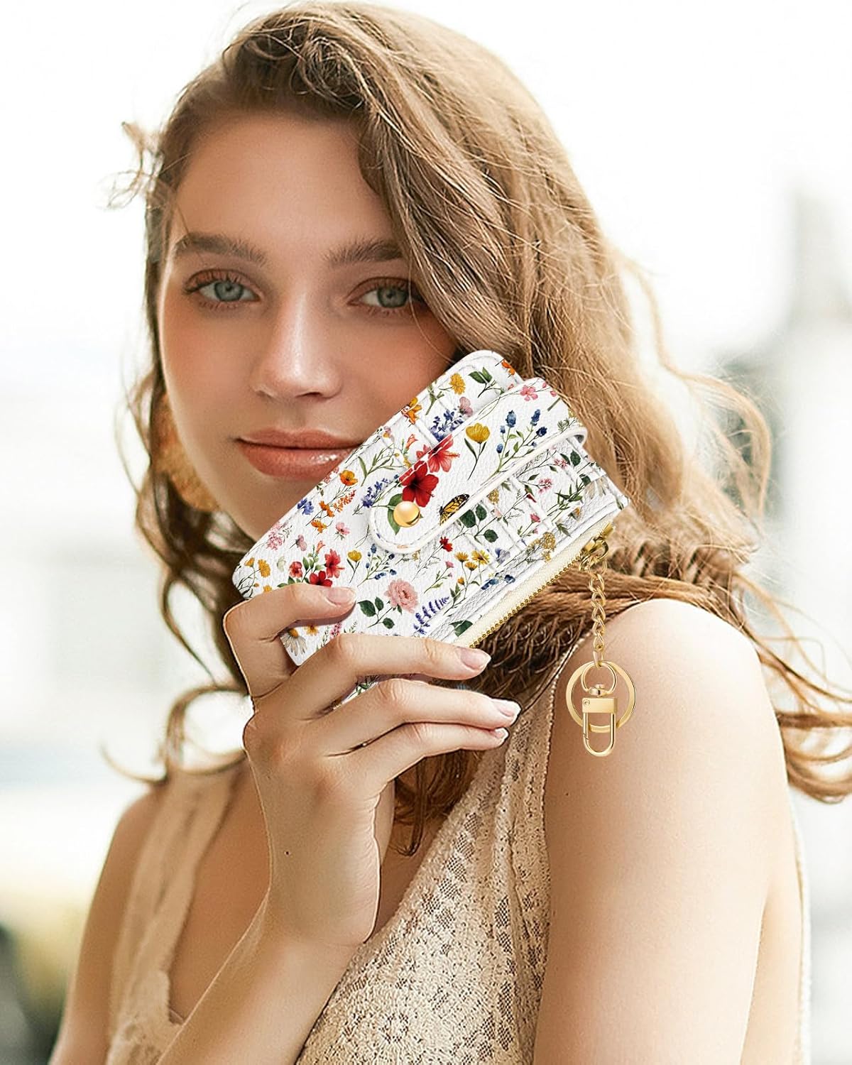 Cute Card Wallet Women - Small Wallets with Keychain Vintage Flower RFID Credit Cardholder Aesthetic Fashion Design Coin Purse for Female Ladies Teen Girls - Image 6