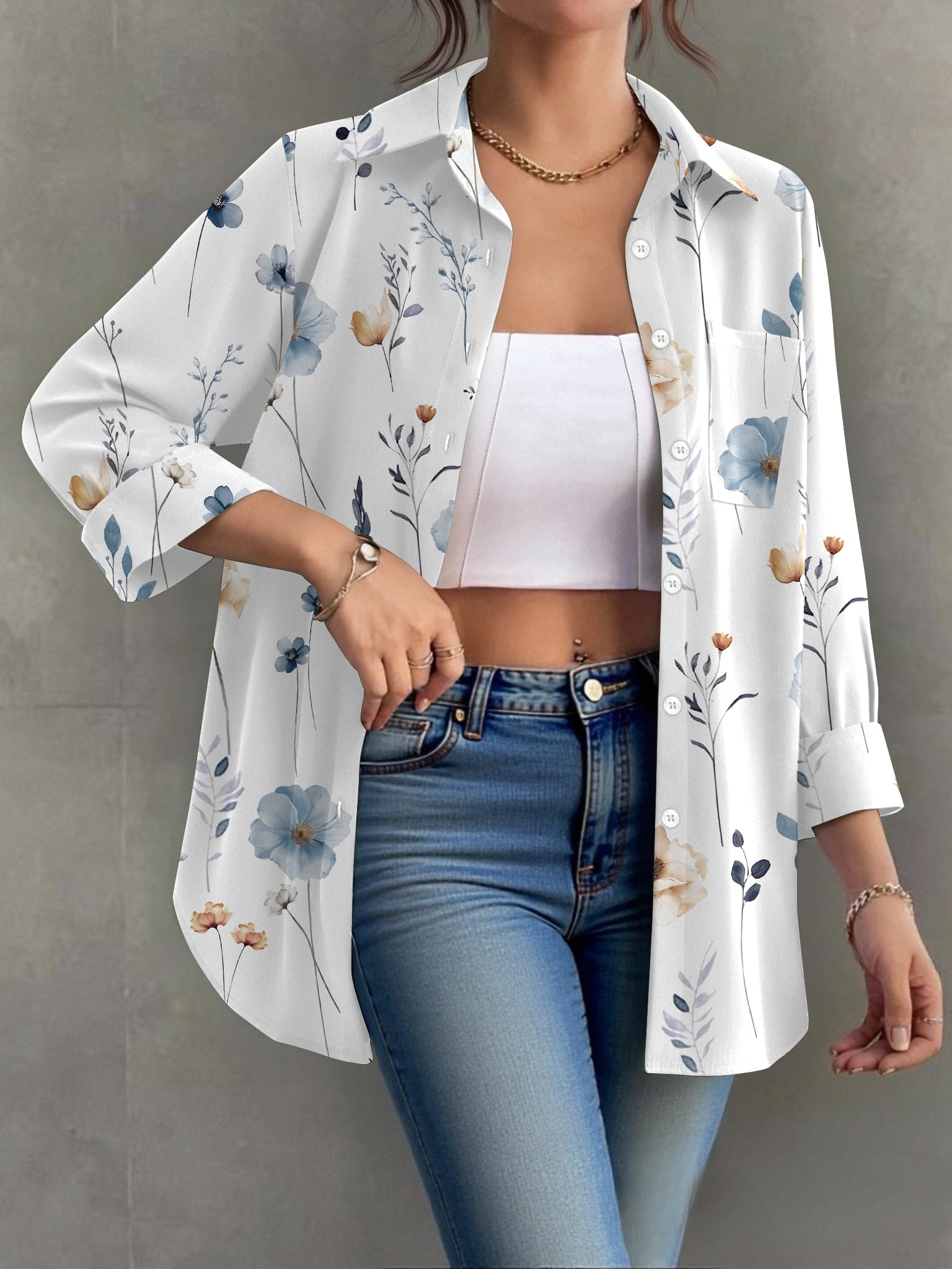 Zeagoo Womens Button Down Shirt Long Sleeve Blouse Business Work Tops Dressy Casual Floral Printed Outfits with Pocket