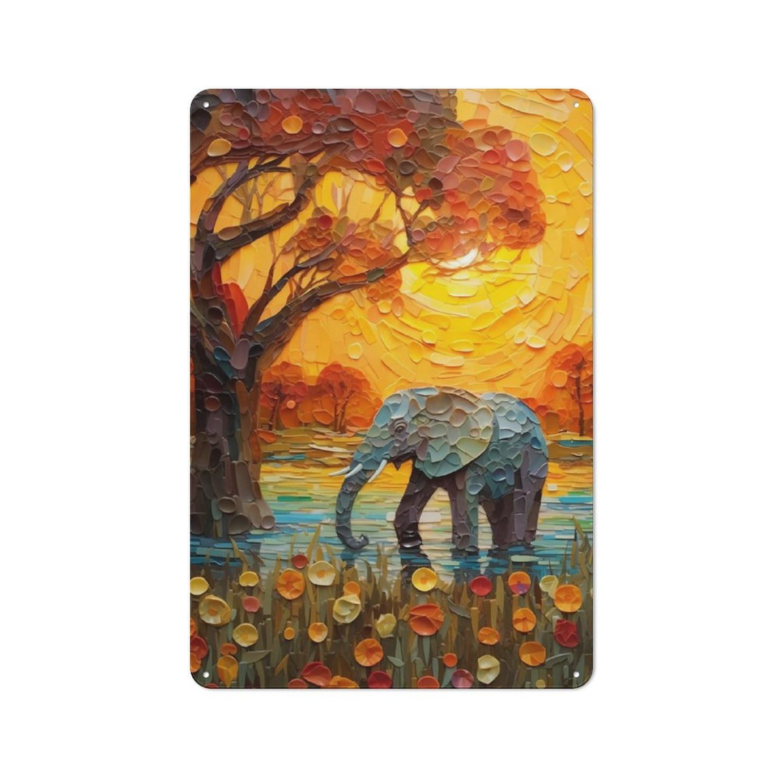 Junmoney Elephant Color Rustic Metal Sign 30X20cm For Hallway Wall, For Collectors Of Rustic Metal Wall Decor