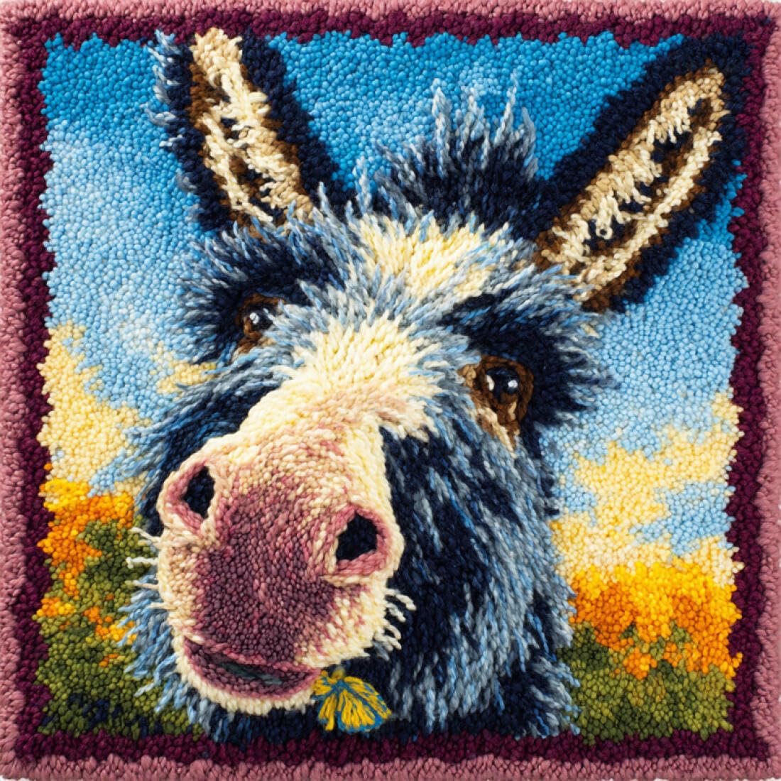 Kitquiver Animal Cushion Making Kit Cartoon Donkey DIY Latch Hook Kits Pillowcase Embroidery,Knitting,Gift for Adults/Beginners 17x17In