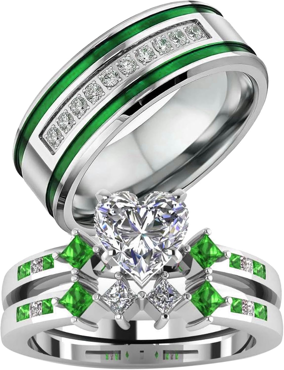 Couple Rings His Her Wedding Ring Set for Him and Her Matching Rings 1CT Heart AAA CZ Red Ring