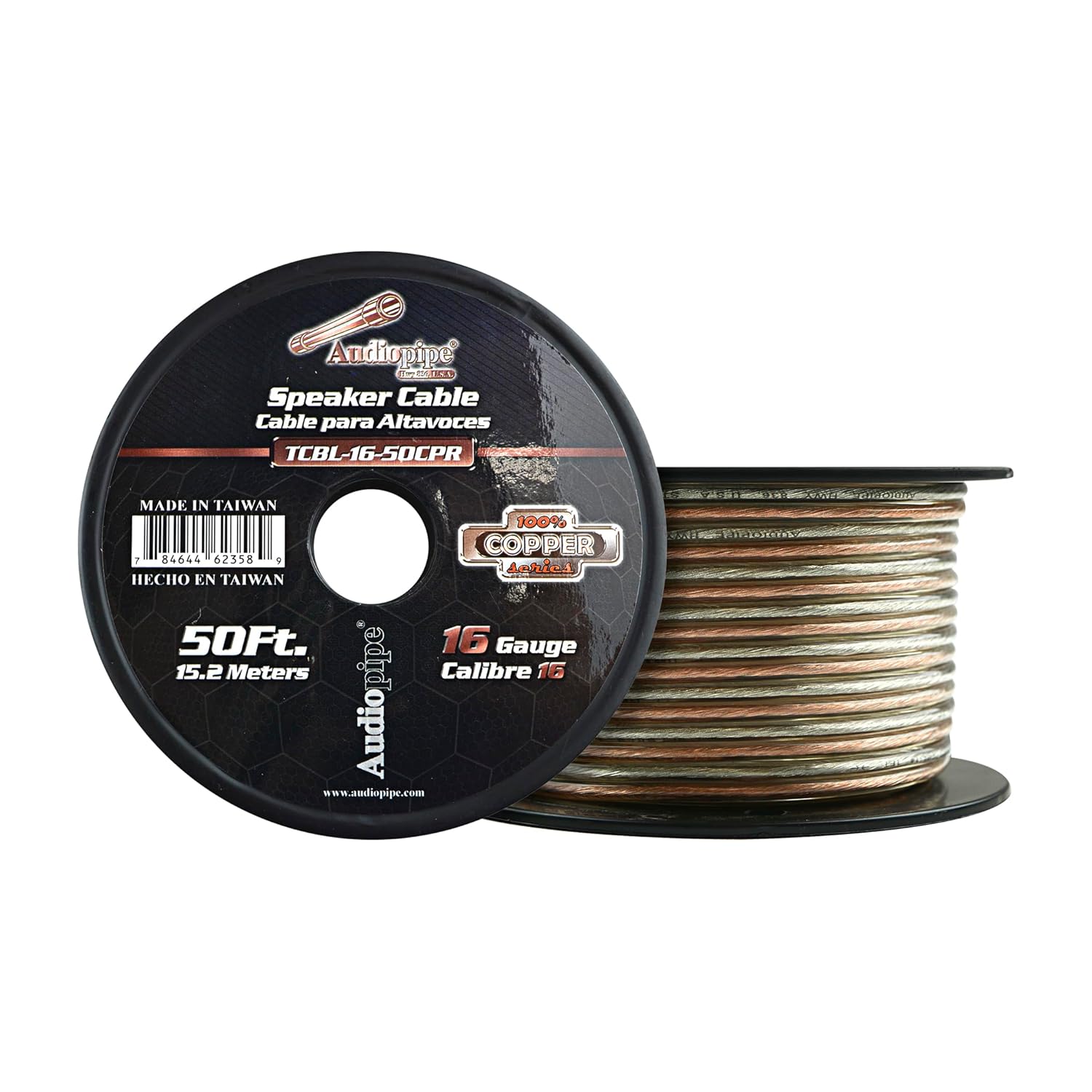 AudioPipe TCBL 100 Percent Copper Series Speaker Wire Roll - Clear PVC Jacket (16 AWG, 50 Feet)
