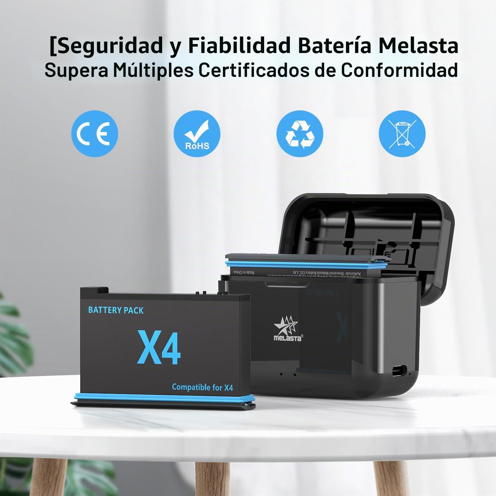 melasta Li-Ion Batería de Respuesto y Cargador para la Cámara Insta360 X4, 3.85V 2500mAh con 2 X Baterías y 1 X Cargador (Puertos Duales)