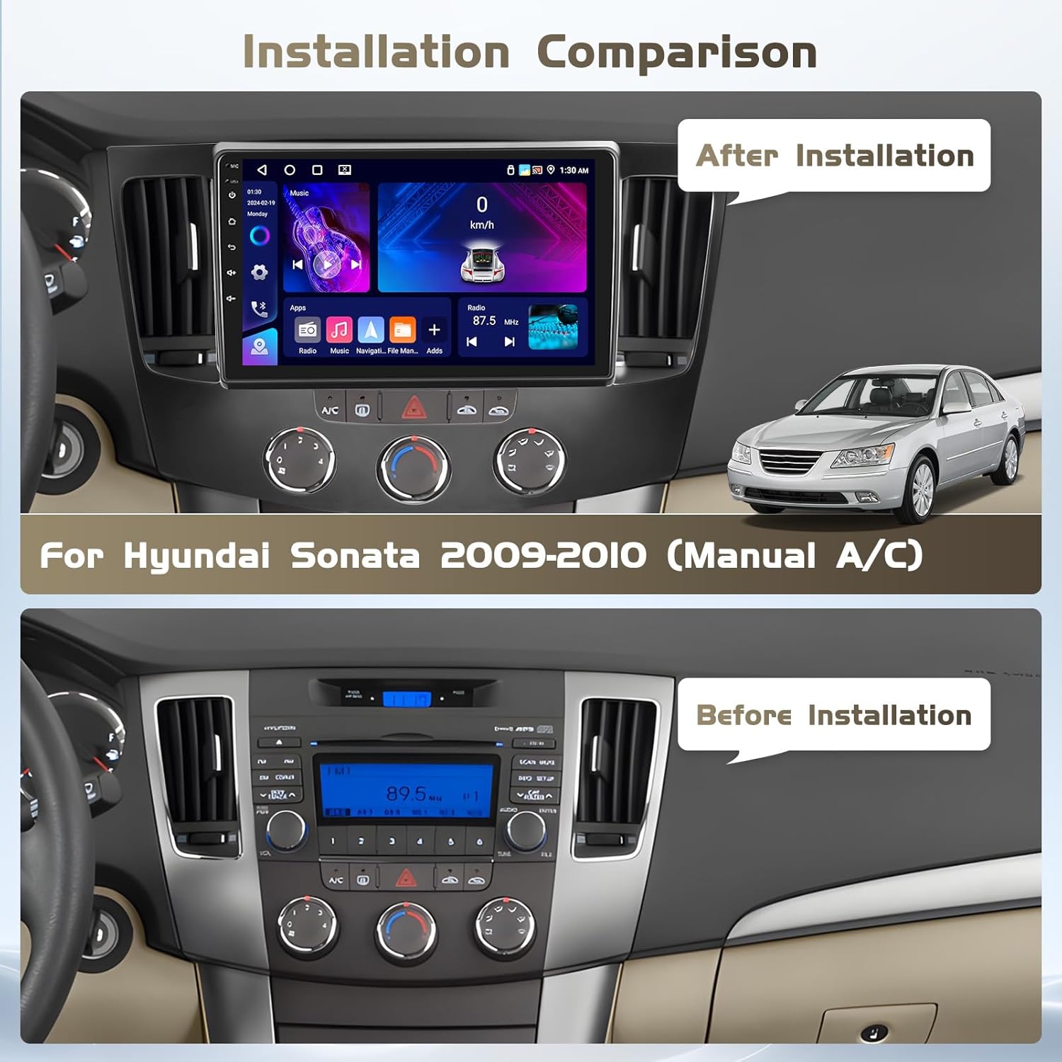 Android 15 Car Radio for Hyundai Sonata 2009-2010 (Manual A/C), 9 inch Capacitive HD Touch Screen for Sonata Head Unit with Carplay Android Auto 5G WiFi GPS Bluetooth 5.0 1280 * 720 4+64G