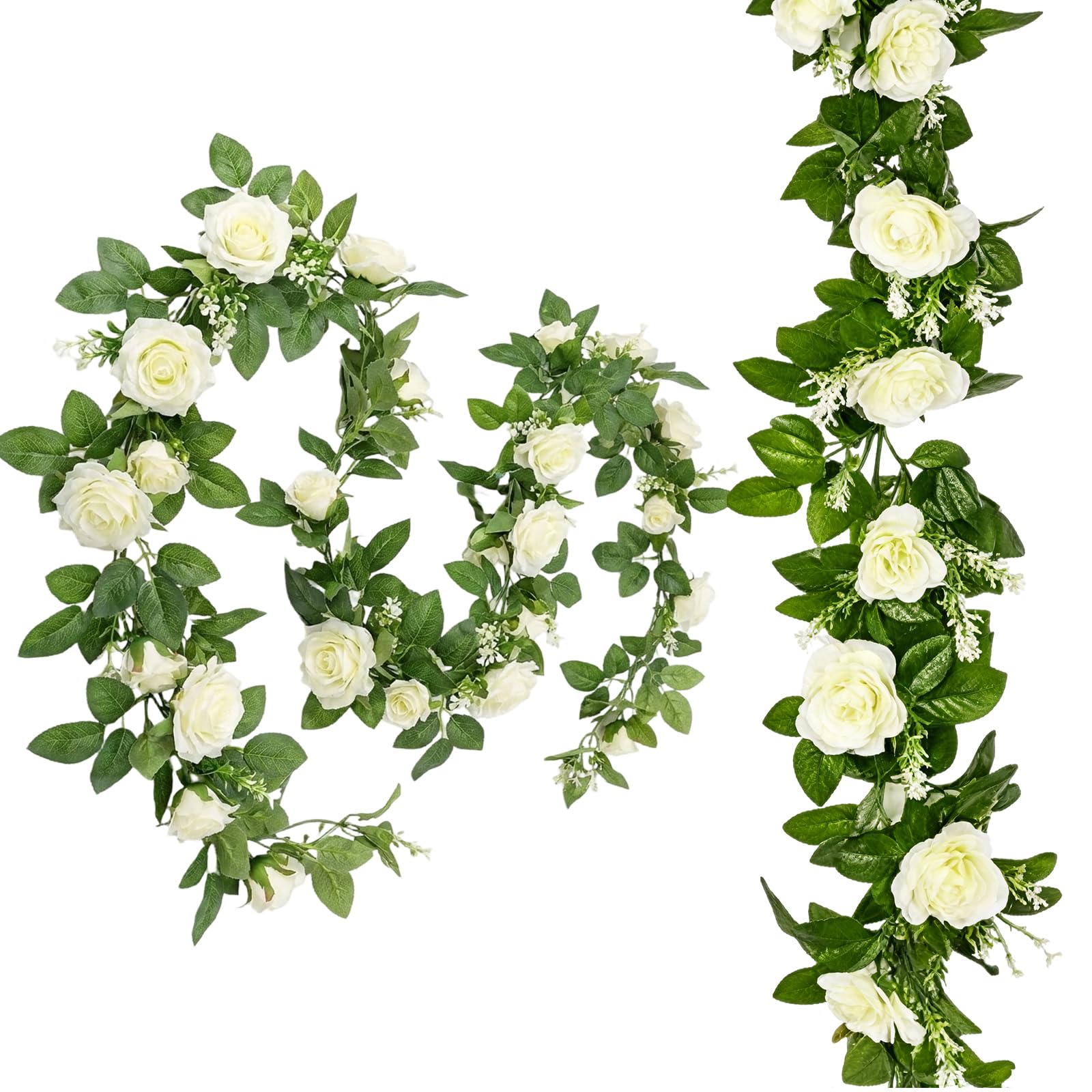 Wvbzf 2 PCS Flower Garland, White Flower Garland Decoration for Wedding Arch and Home Decor, Artificial Flower Garlands, Spring Garland