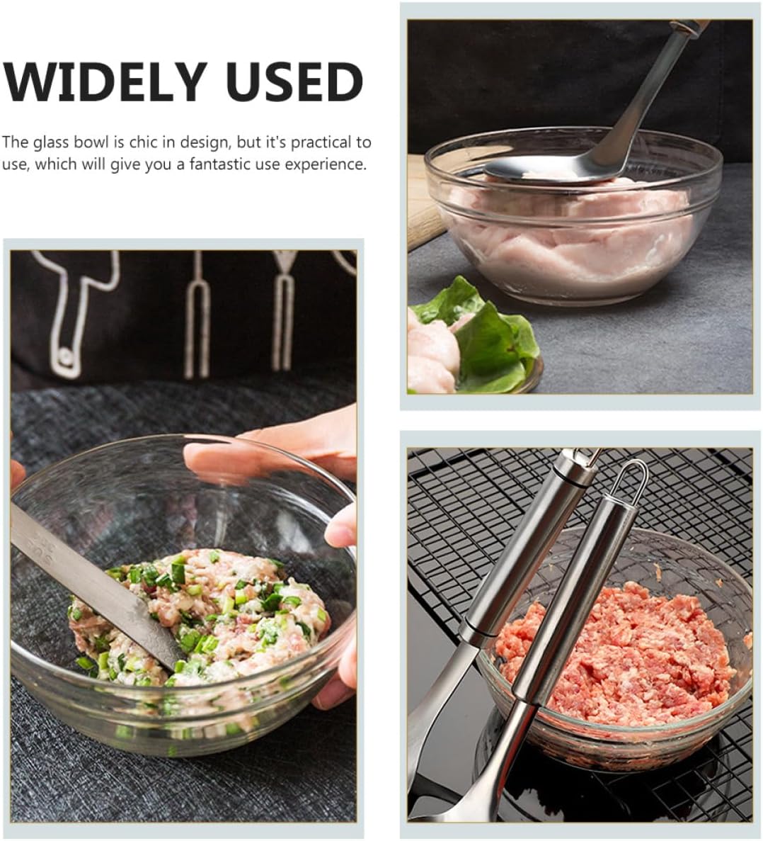 2pcs Glass Dumpling Filling Mixing Bowl Salad Bowl for Minced Meat Fruits and Noodles Stackable Kitchen for Space-saving Storage