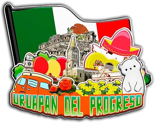 Miniatura 1 de Uruapan del Progreso - Imán para nevera con imán de México en 3D, monumentos de madera, recuerdos coleccionables, decoración hecha a mano -2117