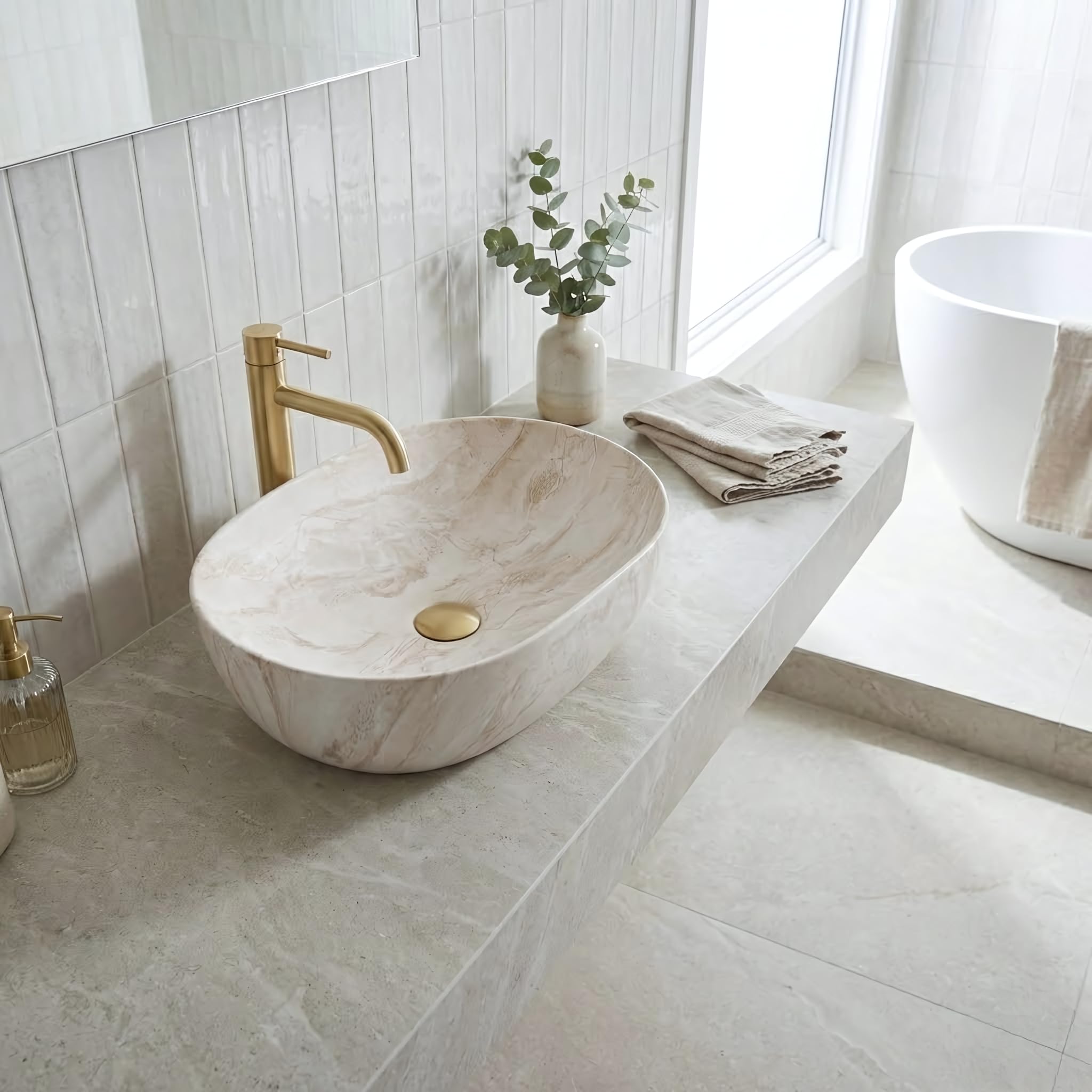 Lavabo Sobre Encimera Rea Amelia Kallisto 48 Beige 48X34,5X13,5Cm