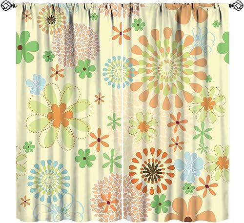 Miniatura 26 de Cortinas estéticas de tablero de ajedrez verde salvia de los años 70, lindas cortinas retro bohemias, abstractas, onduladas, con dobladillo