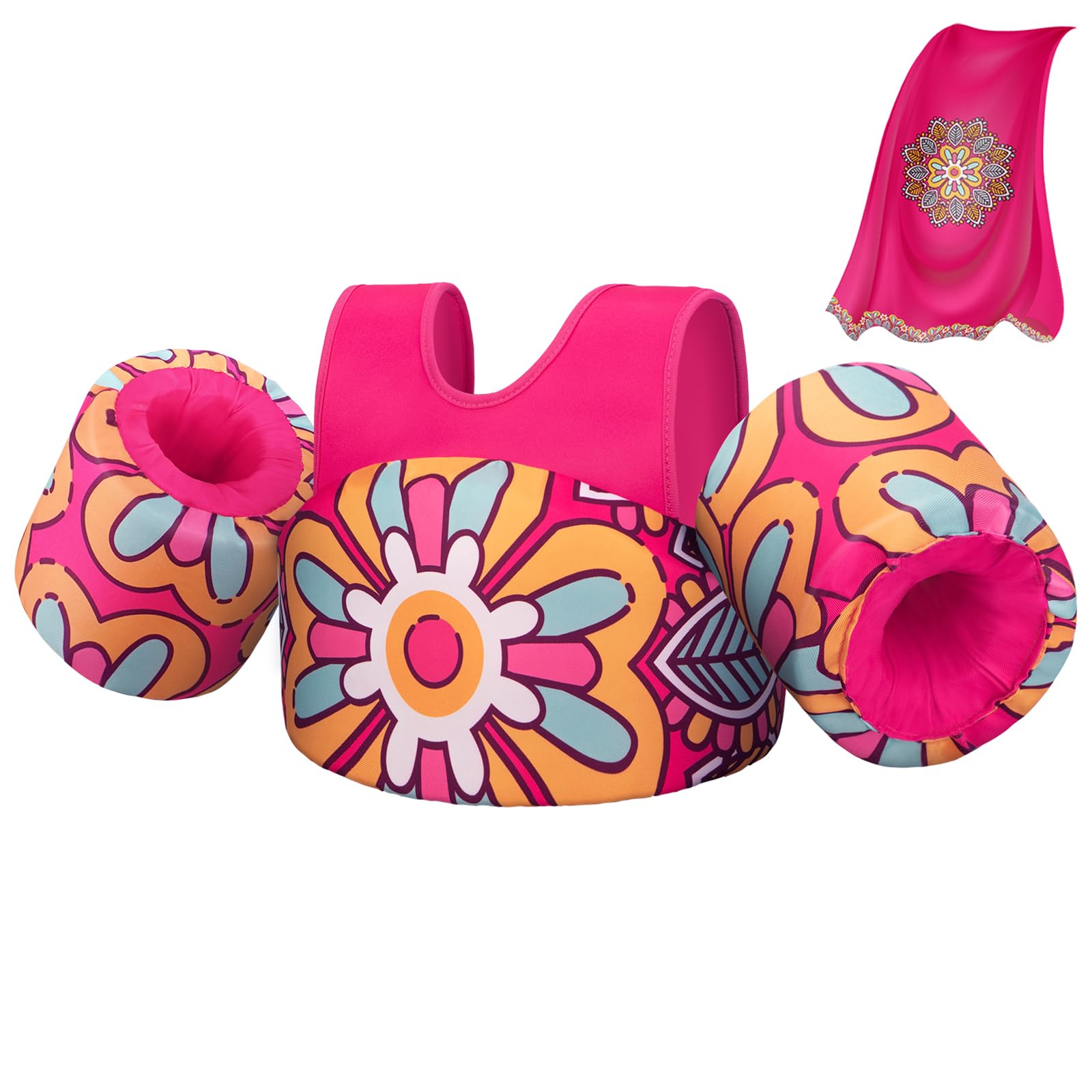 Chaleco de Natación para Niños con Capa, Tirantes Ajustables, Abuytwo Chaleco Flotador con Brazalete para Bebes de 2-7 Años Niños y Niñas Chaleco Flotantes Entrenamiento, 10-23 kg