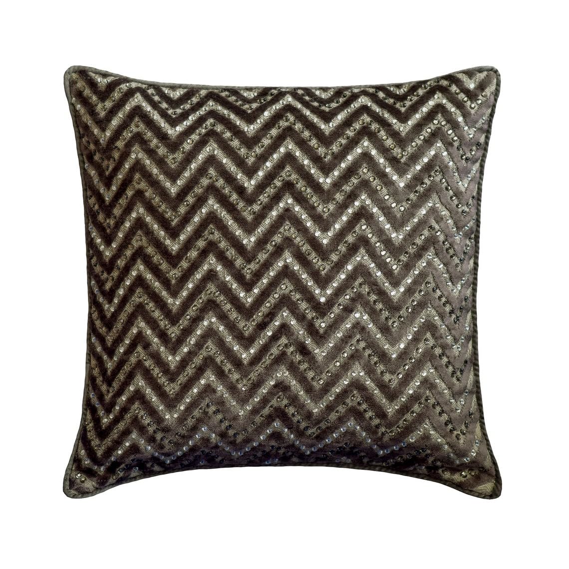 The HomeCentric Grey 35x35 cm (14"x14") Cushion Covers, Velvet Chevron & Crystals Embroidered Cushion Covers, Geometric Pattern Modern Style - Crystal Chevron โ image 1