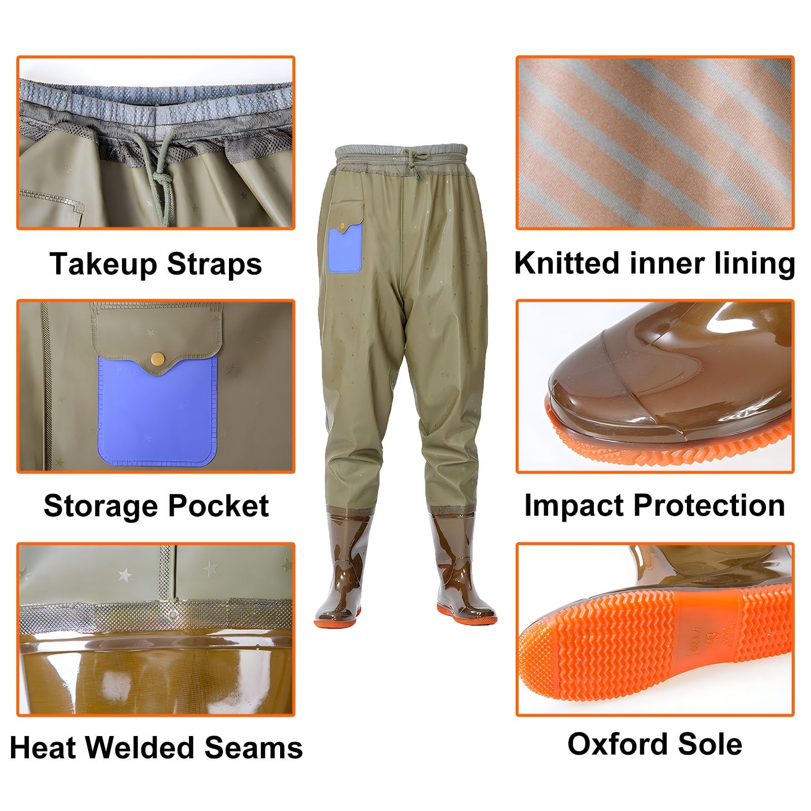 Waders hip Pantaloni da Pescatore da Esterno, Flessibili, In PVC, con Comoda Tasca Portaoggetti, Per La Caccia E La Pesca Nelle Paludi
