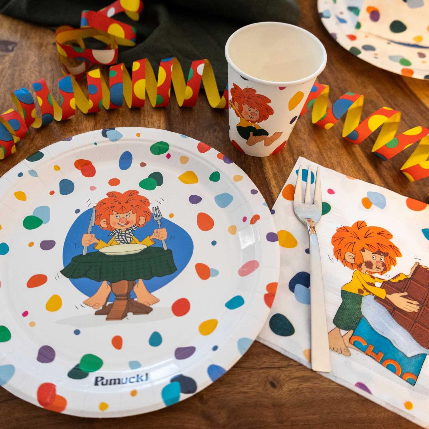 Bavariashop | PUMUCKL Kinder Party Set für Geburtstag | Kindergeburtstag-Geschirrset mit Pappteller, Becher und Serviette | 44 Teile