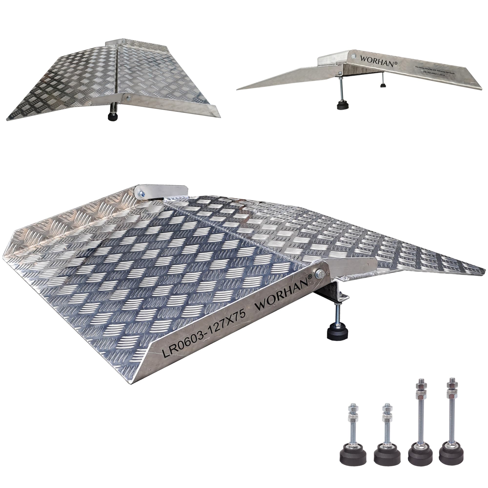 Rampe de Seuil 300kg Rigide pour Fauteuil Roulant Chargement Plateforme Hauteur Variable Réglable Surface Antidérapante Aluminium Anodisé TR87