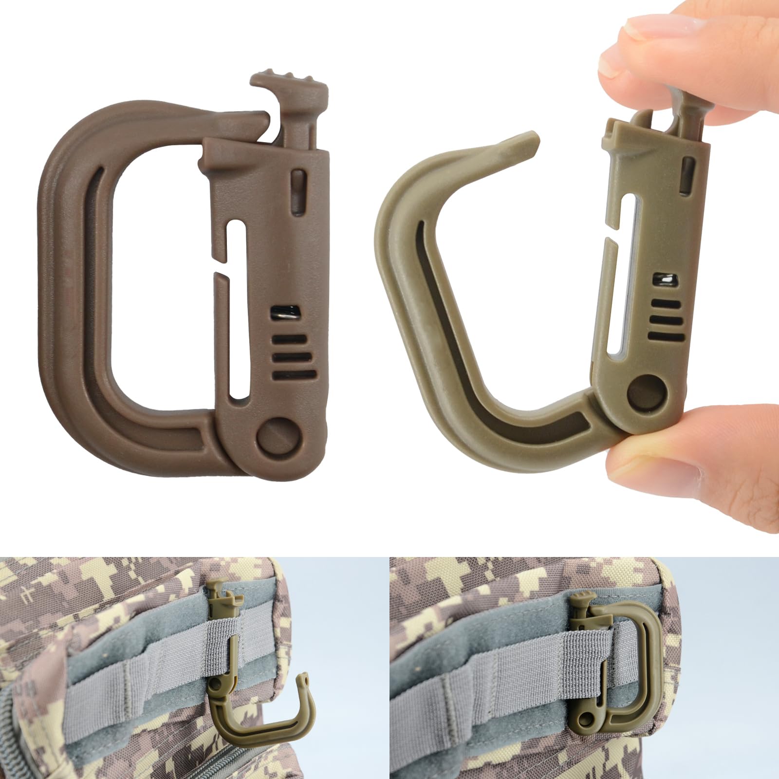 Paracordland-10PCS Tactical Gear Plastic D-Ring for Molle Webbing Buckle Heavy Duty Snap Hooks for Backpacks Keychains Hiking 5Khaki 5Brown.