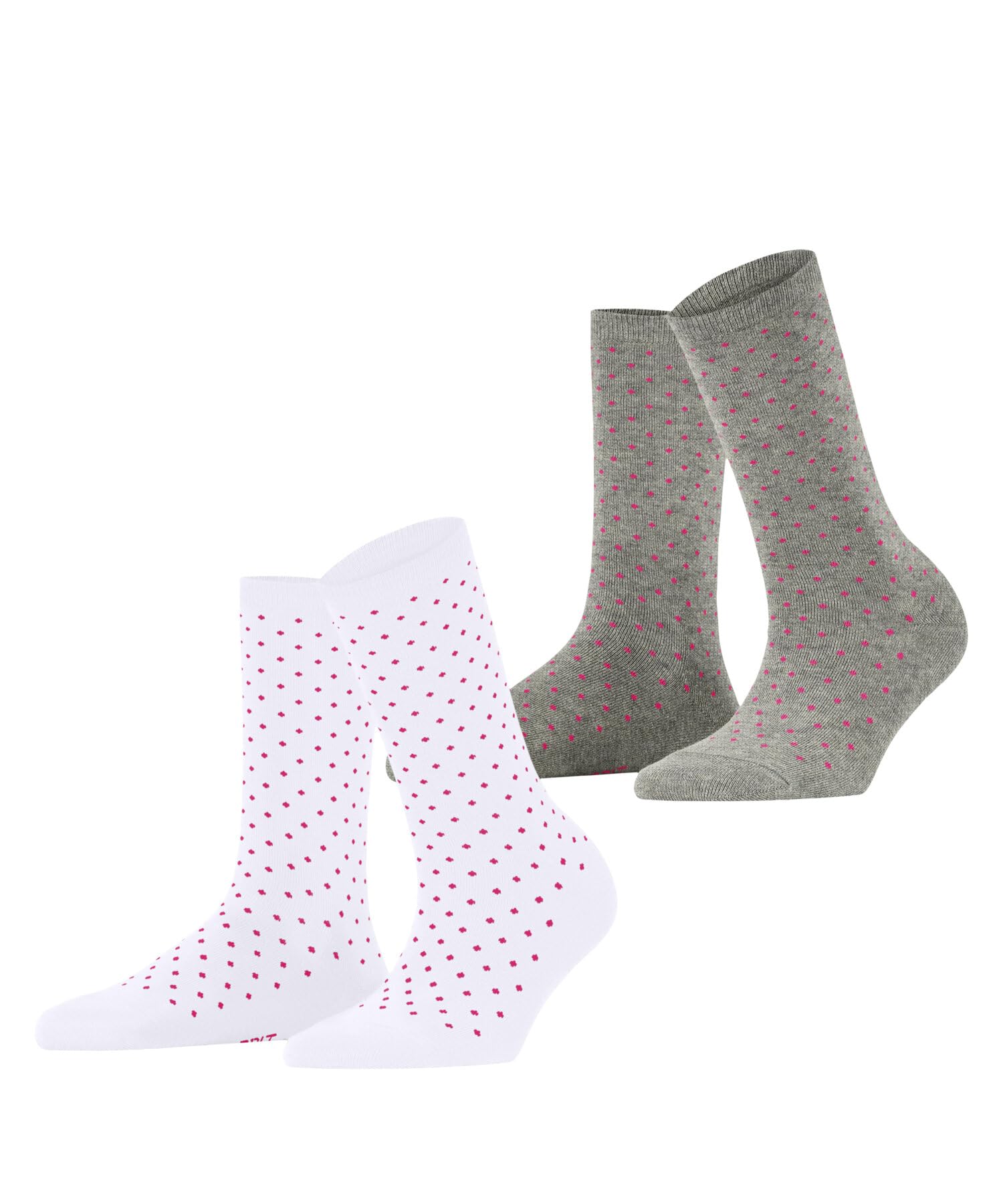 ESPRIT Women's Fine Dot Multipack W So Cotton Patterned 2 Pairs Socks, Multicolor Grey White 0040, 2.5-5