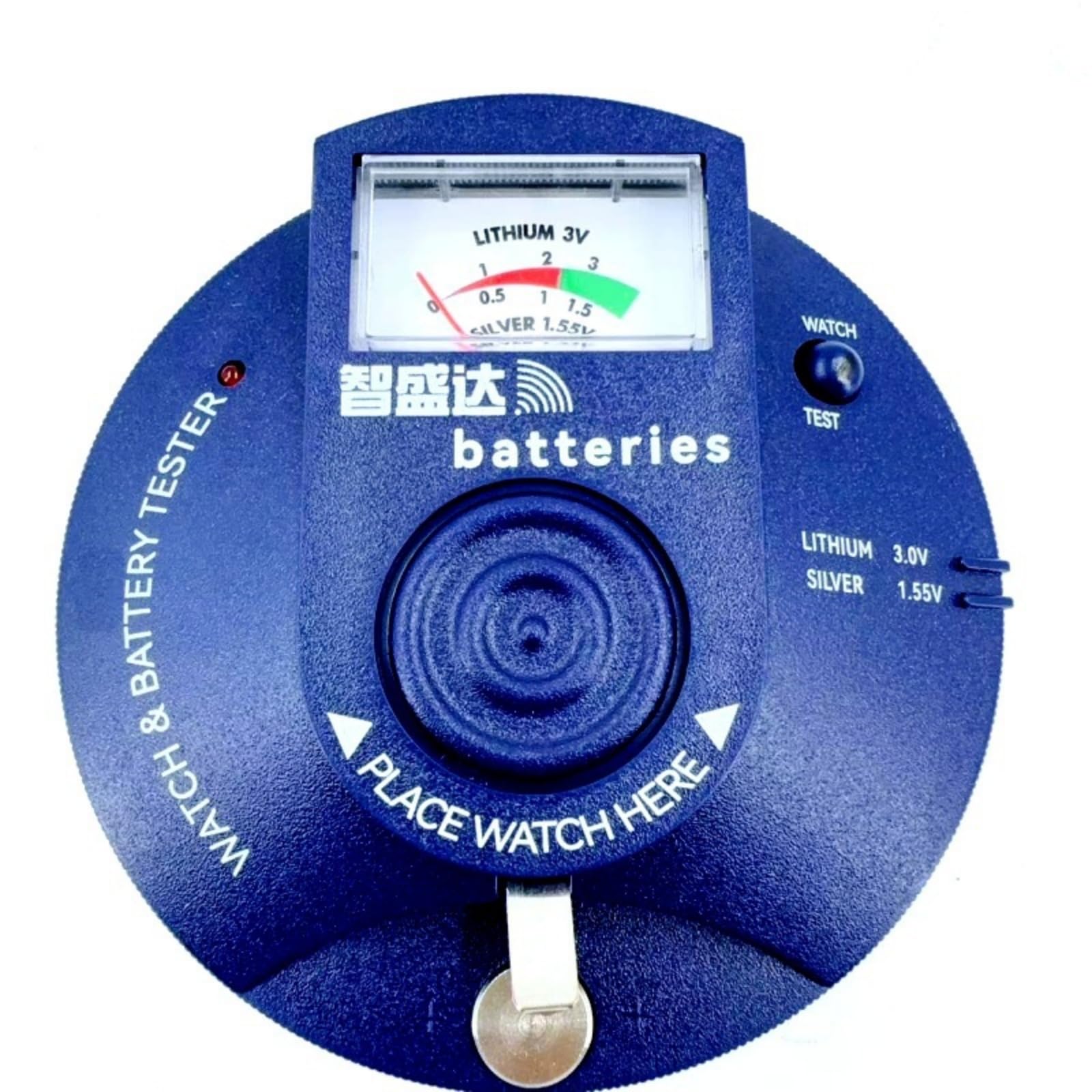 Amagogo Tester Movimento Orologio Tester Orologio Misuratore Batteria Strumento Test Analogico con Chiara E Corpo Zigrinato Verifica Potenza Pile 3.0V E 1.55V
