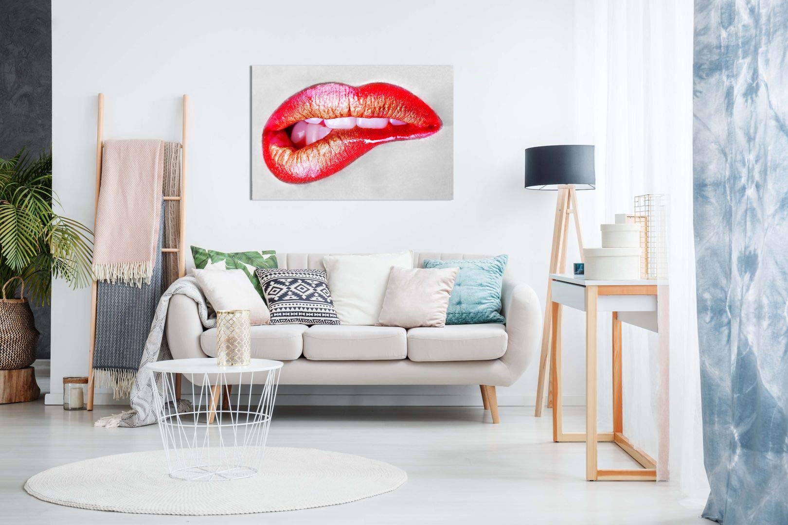 Amazon.co.jp: セクシーなエロティックな赤い唇を噛むキャンバス