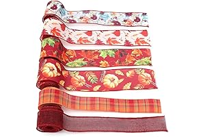 1.5&quot; and 2.5&#x27;&#x27; Burgundy Fall Pumpkin Maple/Oak Leaf Wired Ribbon