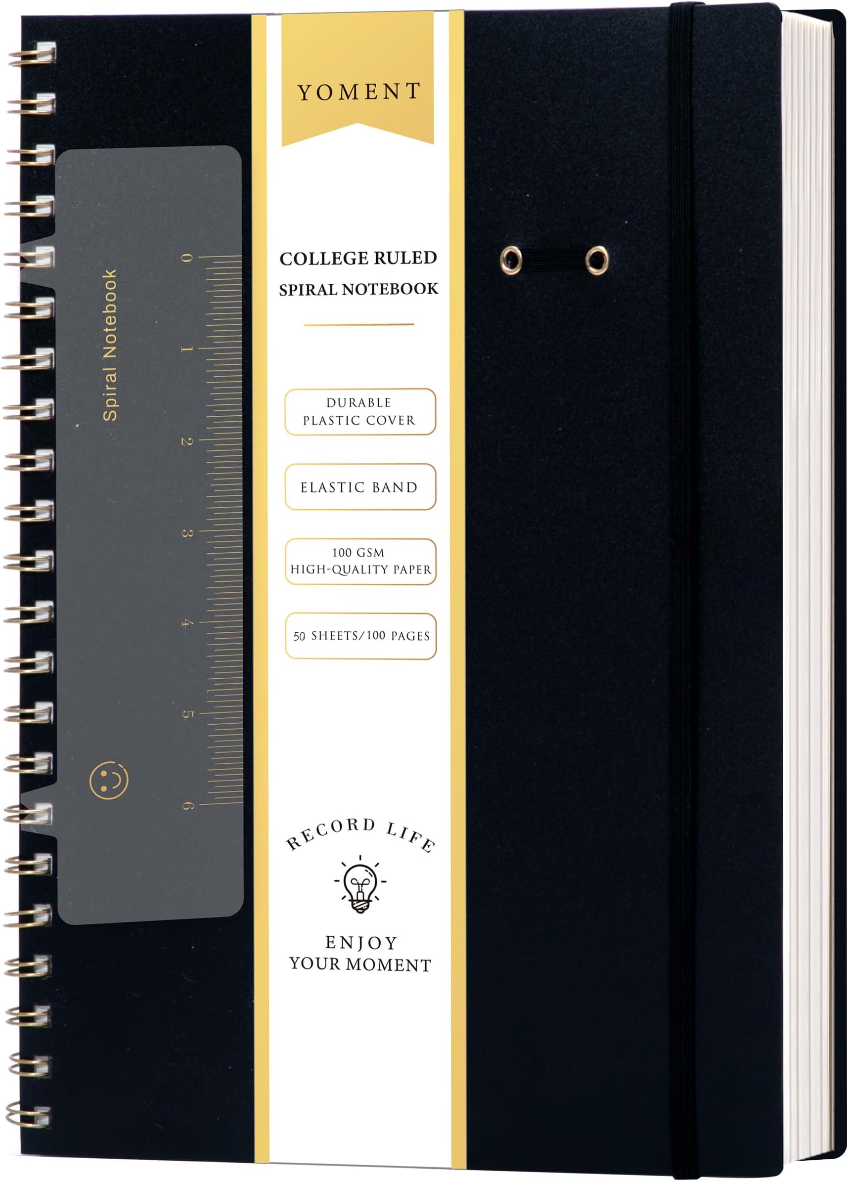 Yoment Spiral Notebook 8.5 x 11 A4 Large Notebooks for Work College Ruled Journaling Notebooks, 100 GSM Paper, Spiral Bound Journal for School Note Taking Writing, A4 Black