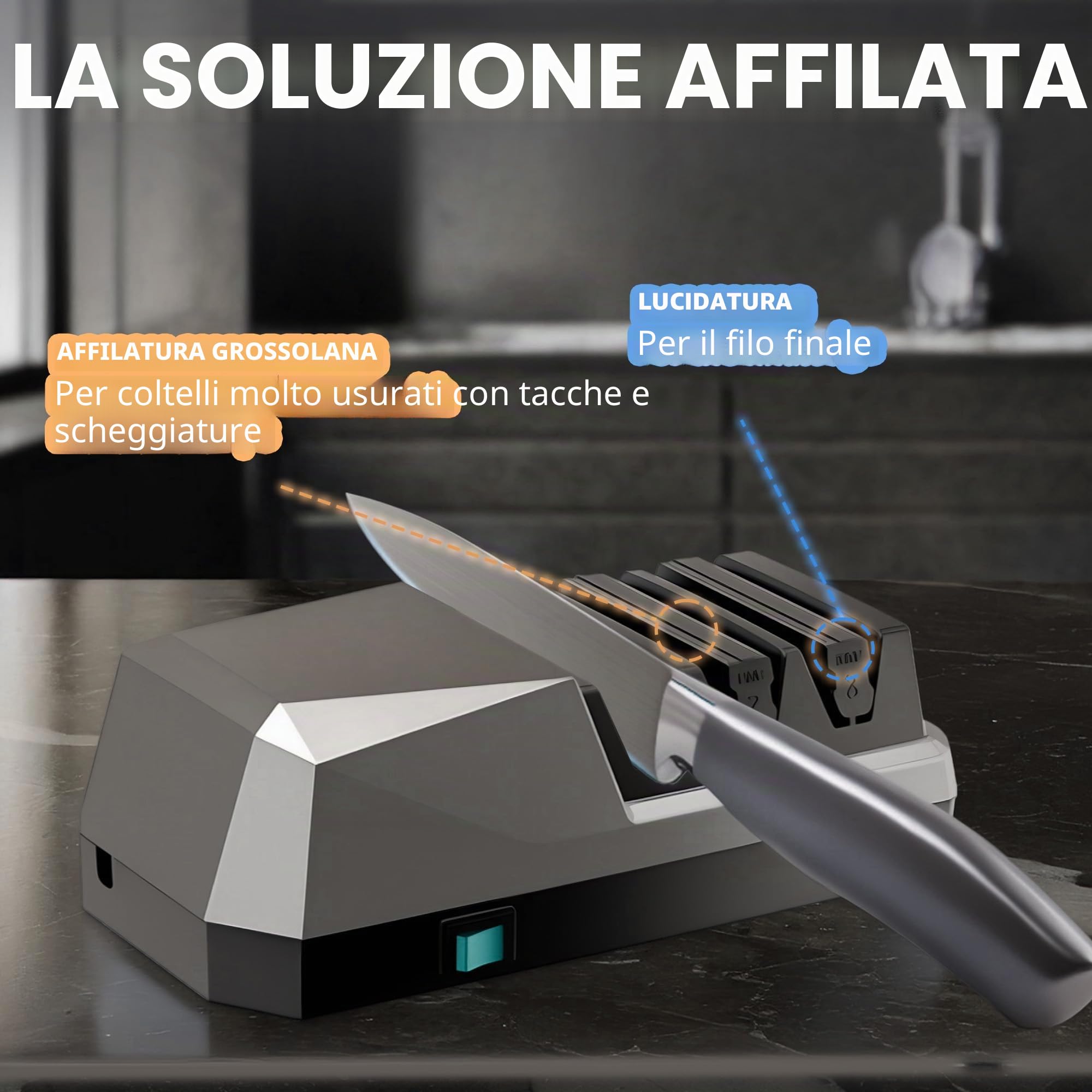 Affilacoltelli Elettrico Professionale, 3 Fasi con Abrasivi Diamantati, Affilatore per Tutti i Tipi di Coltelli