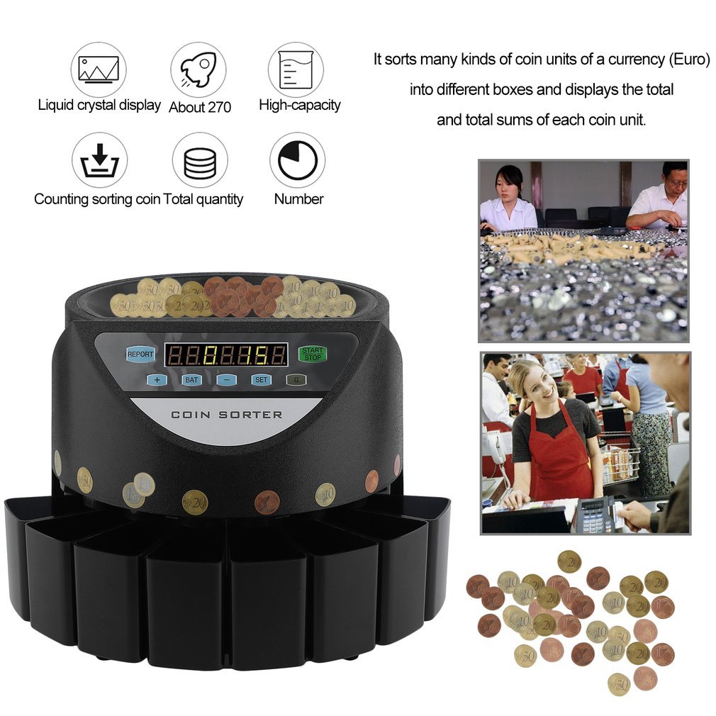 yesper Conta Monete muenzzaehl macchina monete sortierer monete Euro soldi macchina contasoldi Coin Counter Sorter 300 pezzi/min Nero