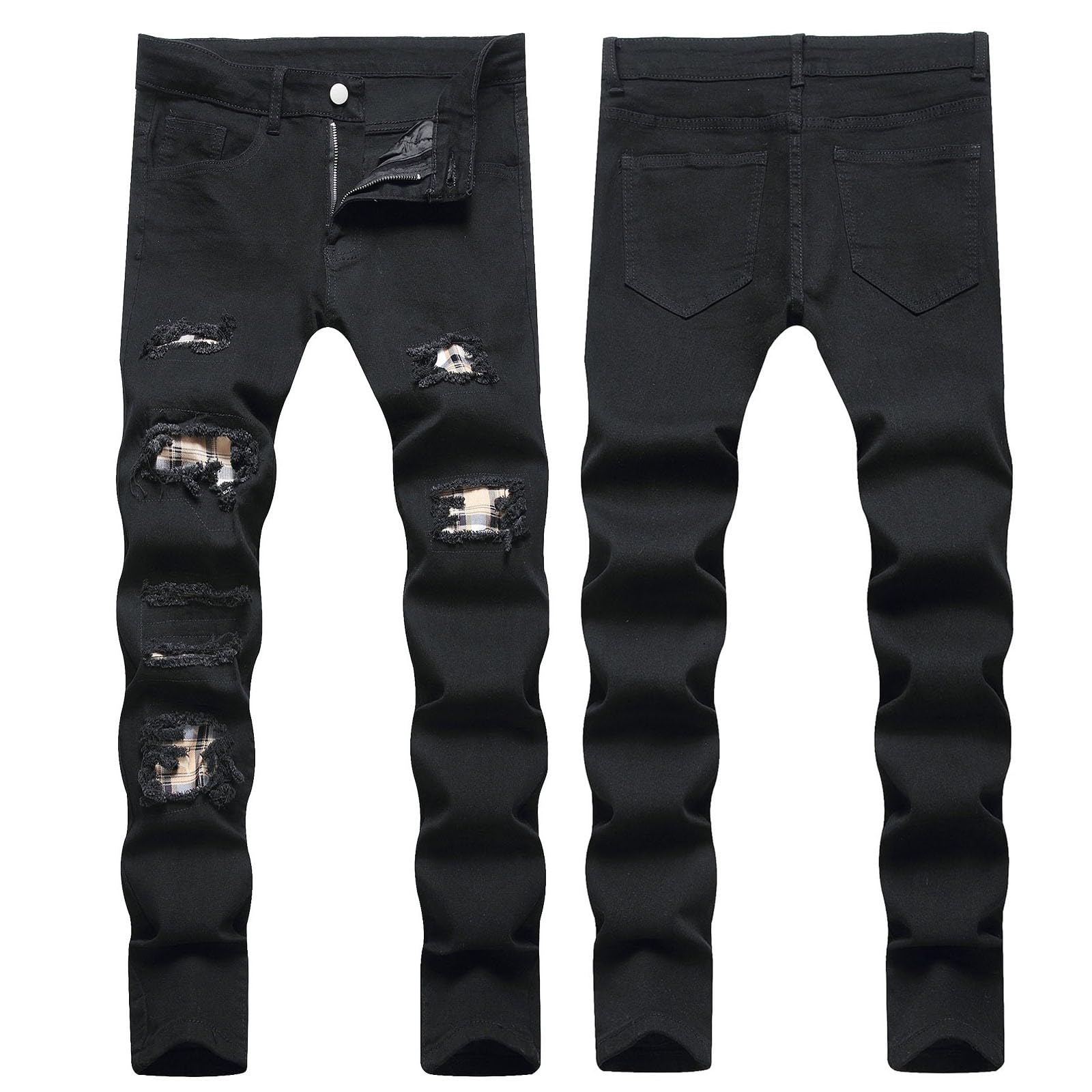 Jeans Strappati Uomo, Pantaloni Uomo Jeans Stretti Pantaloni in Denim Slim Fit Jeans Elasticizzati Vita Alta Casual Jeans da Lavoro Pantaloni da Lavoro Uomo Elasticizzati Stile Hip-Hop Streetwear Y2k