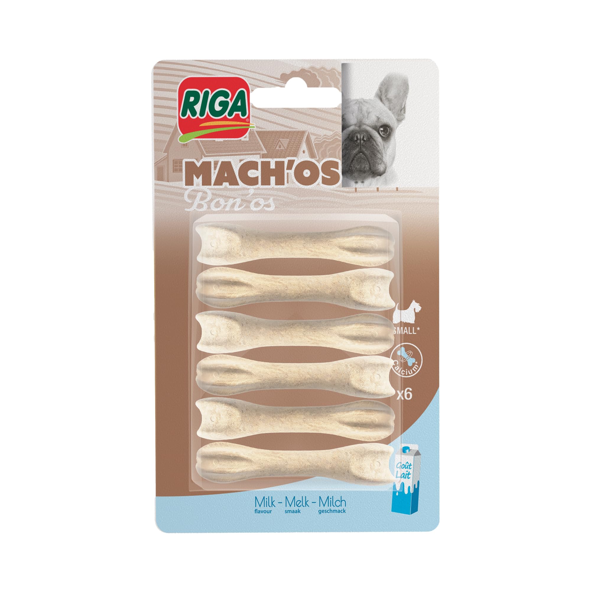 RIGA - Mach'os - Bon'os pour Chien S - Riche en Protéines Et Calcium - Hygiène Buccale - Mastication Et Récompense - pour Petit Chien - x 6