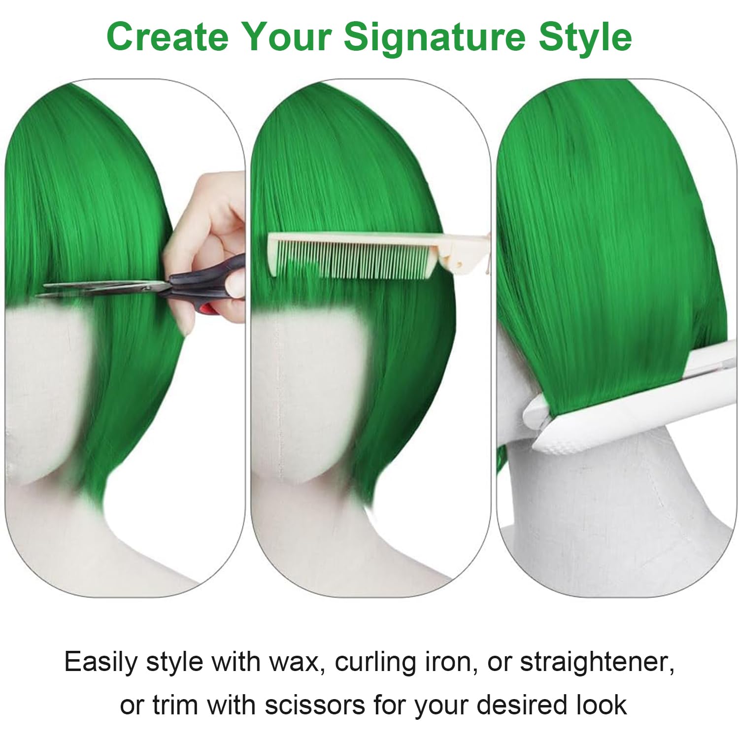 Uqingo Green Short Bob Wig - Image 3