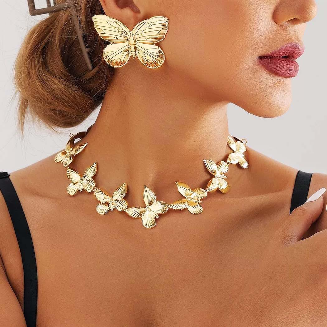 Sixexey African Necklace Set Chunky Gold Necklace Earrings Butterfly Chain Necklace Jewelry for Women - Image 5