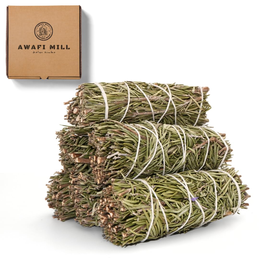 AWAFI MILL Rosemary Smudge Stick | Hand-Tied Herb Bundle for Home Fragrance, Meditation & Intention Setting | Fresh Herbal–Pine Aroma - Pack of 3 Stick