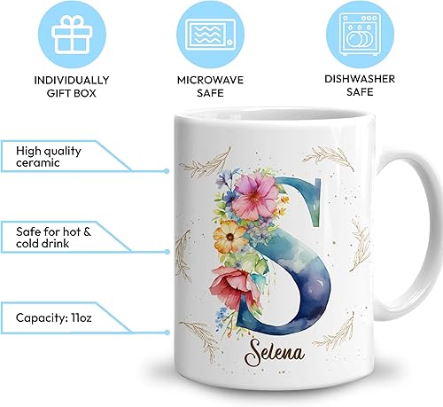 Miniatura 3 de Hyturtle Taza de café personalizada con inicial con nombre, monograma de cumpleaños, regalos de Navidad para niñas y mujeres, letra S del alfabeto