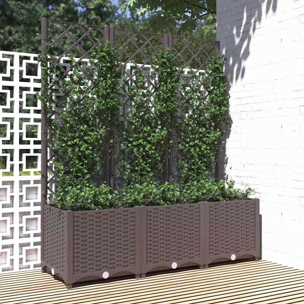 Refined Garten-Pflanzgefäß mit Spalier Braun 120 x 40 x 136 cm PP Blumenkübel Pflanzkasten Blumentopf Blumenkasten Rankhilfe Spalier Gartenspalier