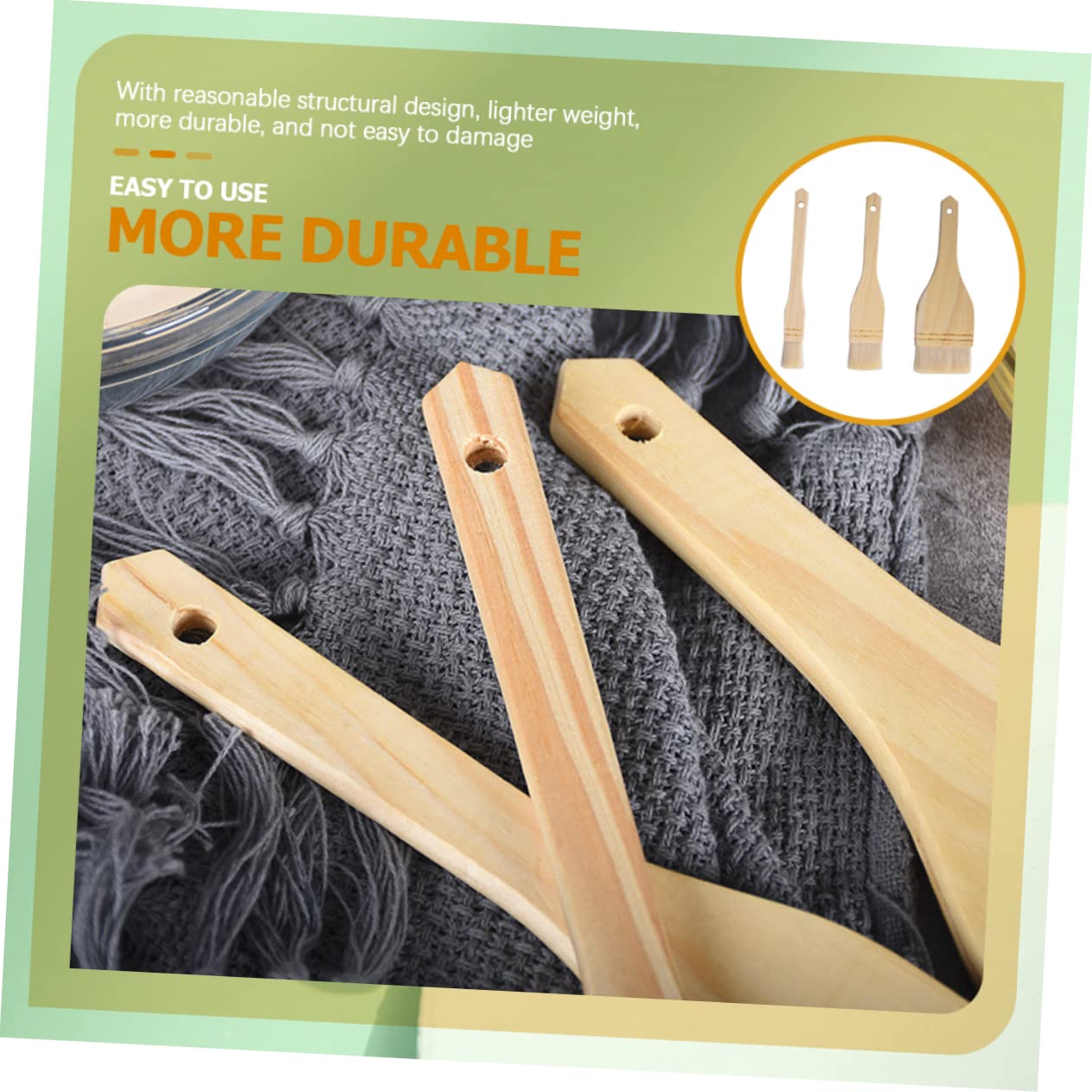 Toddmomy 3 Stück Backpinsel mit Naturborsten aus Wolle Ölpinsel für Grill und Gebäck Vielseitiger Küchenpinsel zum Backen und Grillen mit Aufhängung Hitzebeständig
